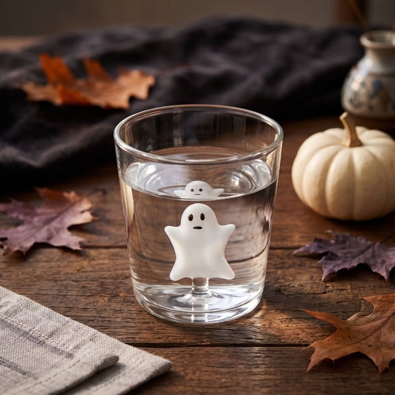 Pnmtdaia Halloween 3D Mini White Ghost Clear Glass Cup, Cute Spooky Transparent Drinking Mug for Daily Use Halloween Party Festive Drinkware Decoration
