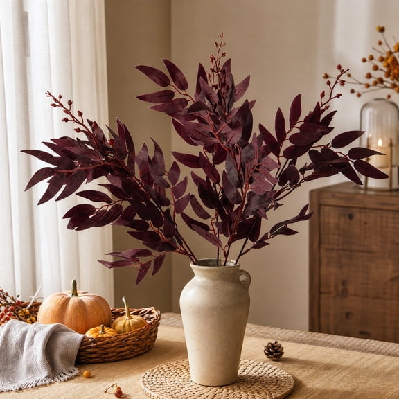 Pnmtdaia Halloween Burgundy Dark Red Artificial Foliage Stem Fake Leaf Branch Spooky Goth Style Floral Picks for Vase Filler Home Halloween Fall Table Centerpiece Decor