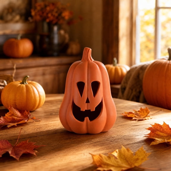 Pnmtdaia Halloween Resin Pumpkin Decor Figurine, Spooky Cute Face Jack O' Lantern Statue for Indoor Tabletop Home Shelf Mantel Living Room Halloween Holiday Party Decoration