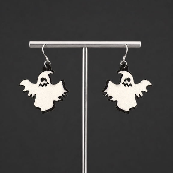 Pnmtdaia Halloween White Flying Ghost Dangle Earrings, Spooky Ghost With Black Hat Hook Drop Earrings for Halloween Party Costume Accessory Themed Daily Wear Jewelry