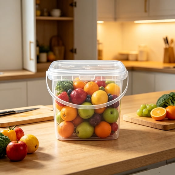 Pnmtdaia Small Portable Transparent Food Grade Plastic Storage Container with Snap Lid and Handle, Leakproof Clear Food Preservation Bucket for Refrigerator Countertop Storage