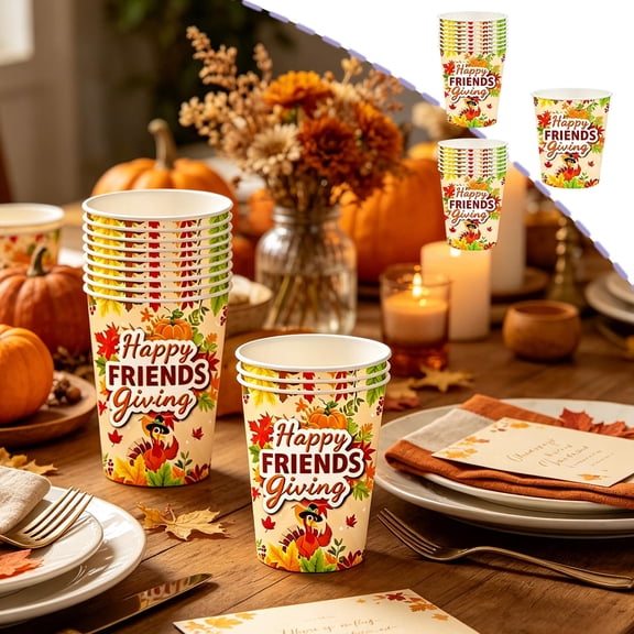 Pnmtdaia Thanksgiving Friendsgiving Maple Themed Disposable Paper Cups Heavy Duty Hot Cold Beverage Drinking Cups for Fall Harvest Party Daily Use Table Decor