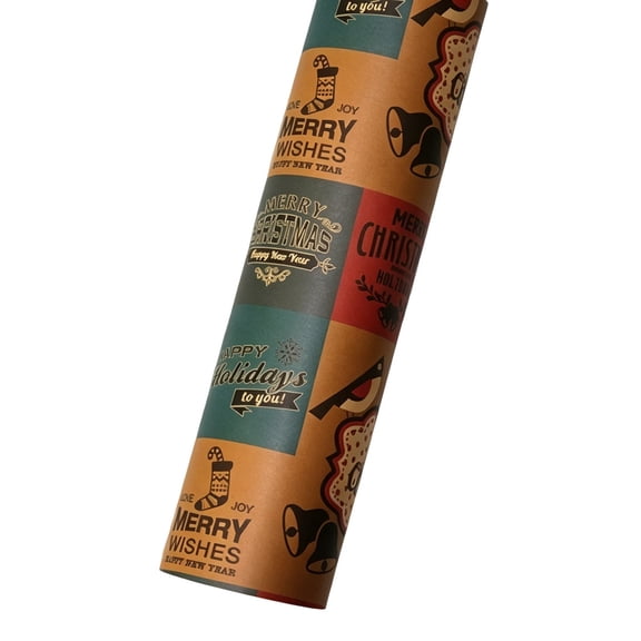 Pnmtdaia Vintage Christmas Kraft Wrapping Paper, Heavy Duty Non-Fading Holiday Gift Wrap with Classic Xmas Themed Prints, Thick Recycled Decorative Paper for Festive Present Wrapping