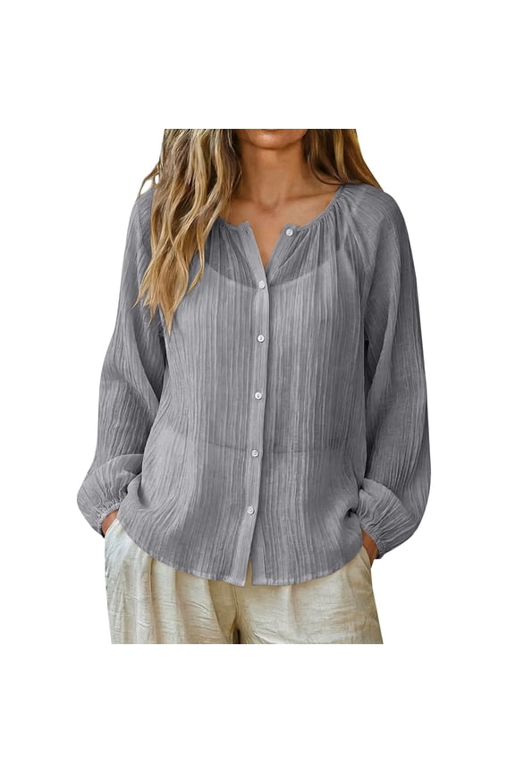 Sheer Button Down Shirts For Women Womens Gauze Tops Boho Linen Tops For Women Lightweight Linen Cardigan Collarless Shirts For Women Gauze Shirts For Women Linen Beach Tunic Cover Up