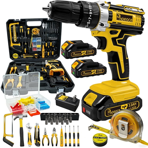 Pnoeoce 20V Cordless Drill Set,148 Pcs Power Drill Tool with 2 x 3Ah Battery,45 N.m Drill Tool Kit Set with Storage Organizer Case for Men Women