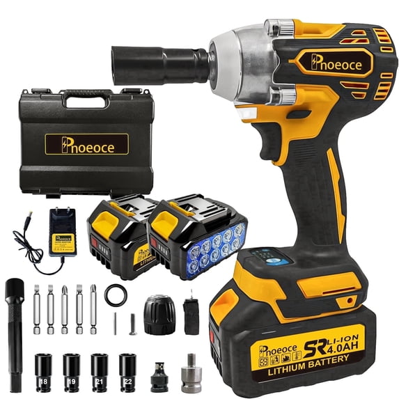Pnoeoce 580N.m Brushless Cordless Impact Wrench,1/2" Impact Gun, 21V High Torque, 3200RPM with 2*4.0Ah Battery for Car Repair and DIY