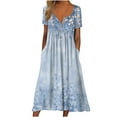 thumbnail image 1 of Pntutb Best Dresses Women Summer Print V Neck Button Short Sleeve Vacation Pockets Dress, 1 of 6