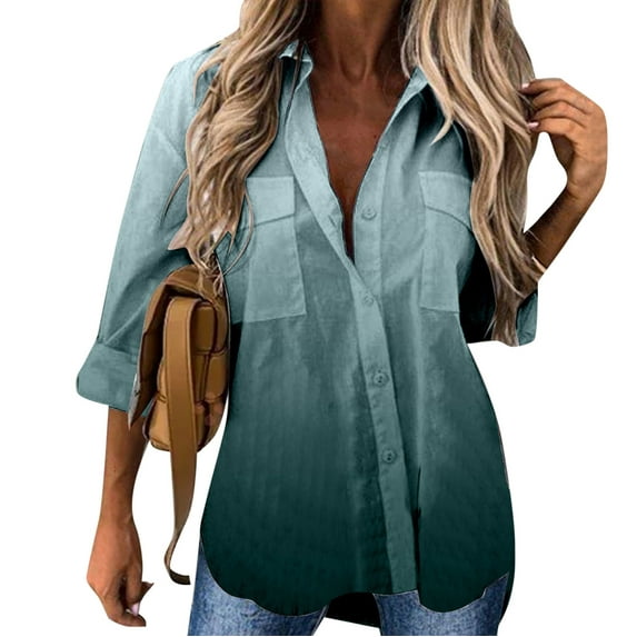 Pntutb Best Women Tops Casual Print Long Sleeve Turn Down Collar Cardigan Blouse