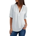 thumbnail image 1 of Pntutb Best Womens Summer Long Sleeve Shirts Zip Casual Tunic V Neck Rollable Blouse Tops, 1 of 6