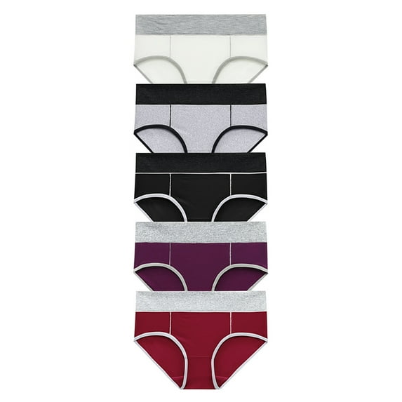 Pntutb Clearance 5Pc Womens Solid Color Patchwork Briefs Panties Underwear Bikini Underpants