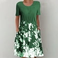 thumbnail image 1 of Pntutb Dresses for Women Summer Casual Round Neck Short Sleeve Folding Floral Print Dress Green M, 1 of 6