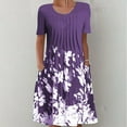 thumbnail image 1 of Pntutb Dresses for Women Summer Casual Round Neck Short Sleeve Folding Floral Print Dress Purple XL, 1 of 6