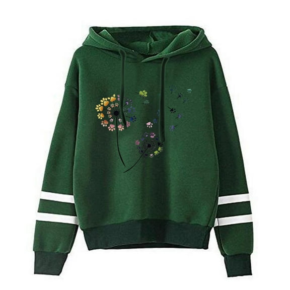 Pntutb Ladies Solid Color Print Hooded Pullover Striped Long Sleeve Sweatshirt Tops