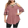 thumbnail image 1 of Pntutb Clearance Plus Size Women Summer Casual Strap Leaky Shoulder Sequin Short Sleeve T-Shirt, 1 of 6