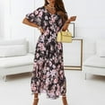 thumbnail image 1 of Pntutb Women Dress Short Sleeve V-Neck Flowers Print Beach Leisure Long Dress, 1 of 5