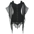 thumbnail image 1 of Pntutb Women Gothic Criss Cross Lace Insert Sleeve T-Shirt Plus Size Tops, 1 of 2