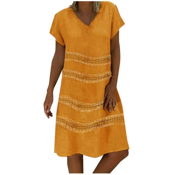 Pntutb Women Summer Style V-Neck Print Dress Short Sleeve Ladies Dress