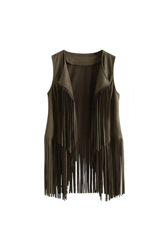 Pntutb Womens Autumn Winter Suede Ethnic Sleeveless Tassels Fringed Vest Cardigan