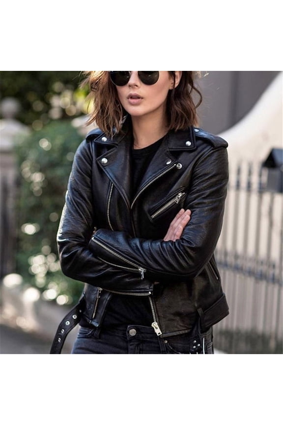 Womens Cool Faux Leather Jacket Long Sleeve Zipper Fitted Coat Fall Short Jacket