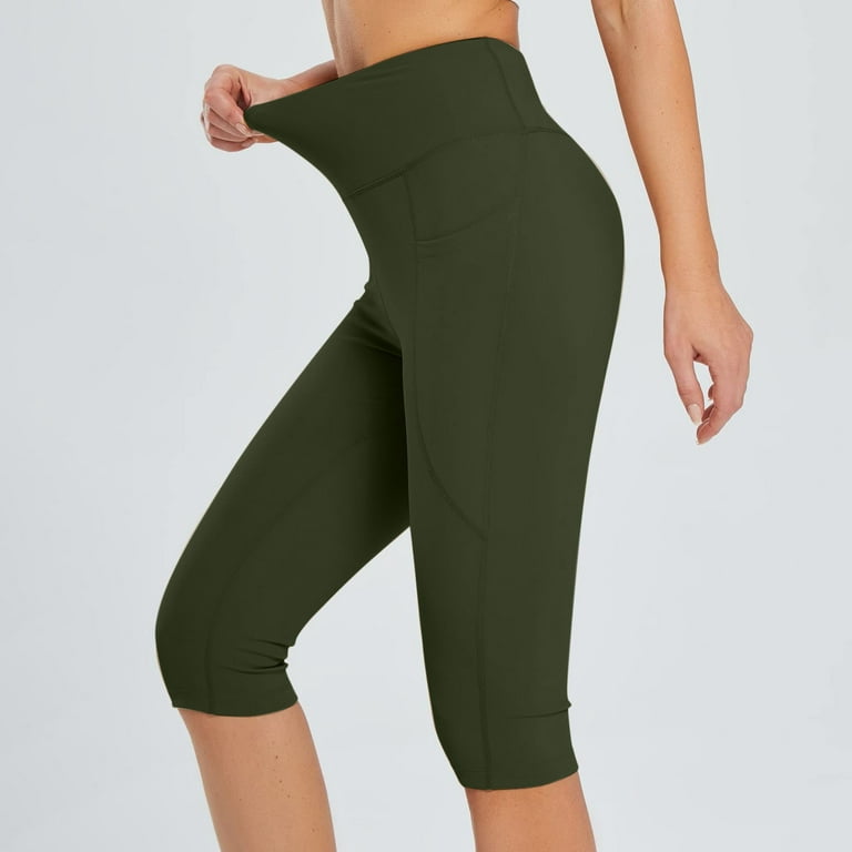 Pntutb Clearance Womens Knee Length Leggings High Waisted Yoga Workout  Exercise Capris for Summer with Pockets Army Green XXL 