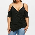 thumbnail image 1 of Pntutb Womens Plus Size Cutout Asymmetric Cold Shoulder T-Shirt V-Neck Tops, 1 of 4