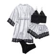 thumbnail image 1 of Pntutb Clearance Womens Plus Size Sexy Lingerie Silk Robe Satin Bathrobe Four-piece Set Sleepwear Pajamas, 1 of 6