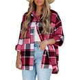 thumbnail image 1 of Pntutb Womens Single-Breasted Plaid Shirt Long-Sleeve Shirt Woolen Coat Oversized Jacket Hot Pink XL, 1 of 6
