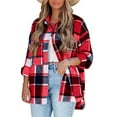 thumbnail image 1 of Pntutb Womens Single-Breasted Plaid Shirt Long-Sleeve Shirt Woolen Coat Oversized Jacket Red L, 1 of 6