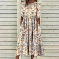 thumbnail image 1 of Pntutb Womens Summer Casual Round Neck Half Sleeve Floral Print Dresses with Pocket White M, 1 of 6