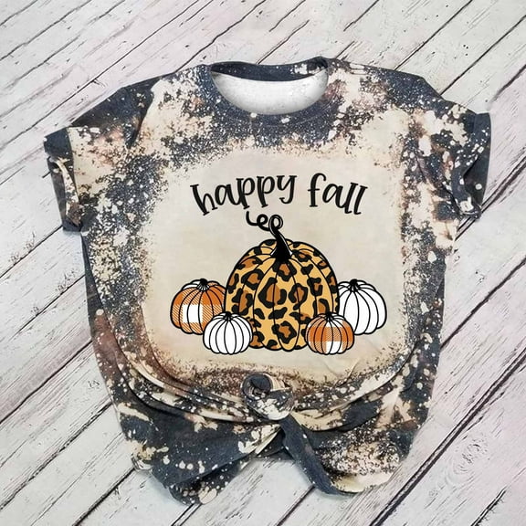 Pntutb Womens T-Shirt Casual Short Sleeve Digital Tie Print Round Neck Loose Blouse Tops Khaki L