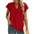 thumbnail image 1 of Pntutb Clothes,Womens Loose Casual Short Sleeve V-Neck Solid Casual Blouse T-Shirt Tunic Tops, 1 of 6