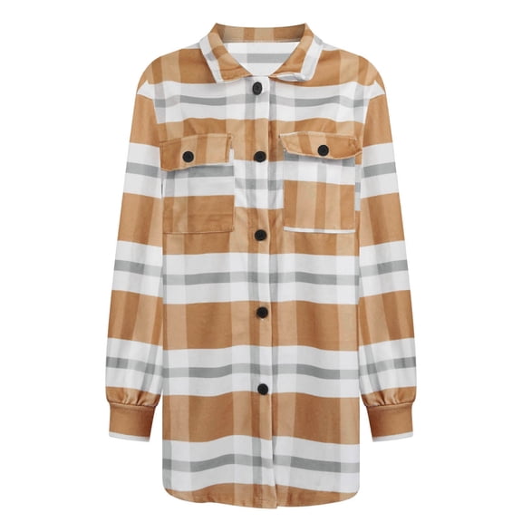 Pntutb Clothes for Women Clearance,Women's Autunm And Winter Plaid Print Long Sleeve Turn-Down Collar Suit Cardigan Woolen Coat Tops