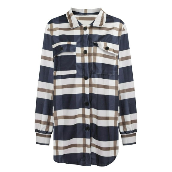 Pntutb Clothes for Women Clearance,Women's Autunm And Winter Plaid Print Long Sleeve Turn-Down Collar Suit Cardigan Woolen Coat Tops