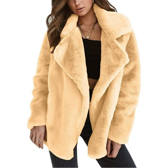 Pntutb Coats for Women,Womens Autumn/Winter Solid Color Cardigan Plush Lapel Coat Tops