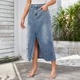 thumbnail image 1 of Pntutb Denim Work Skirts Loose Embroidery Summer New Elastic Waist A-Line Skirt, 1 of 3