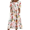 thumbnail image 1 of Pntutb Dress for Women Summer Casual O-Neck Short Sleeve Folding Floral Dresses, 1 of 7