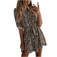 thumbnail image 1 of Pntutb Dresses for Women,Leopard Print Long Sleeve V-Neck Casual Button Sundress Dress, 1 of 2