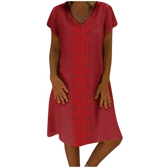 Pntutb Dresses for Women Summer Style V-Neck Print Dress Short Sleeve Ladies Dress
