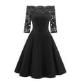thumbnail image 1 of Pntutb Dresses for Women New Vintage Lace Patchwork Off Shoulder Cocktail Party Retro Swing Dress, 1 of 4