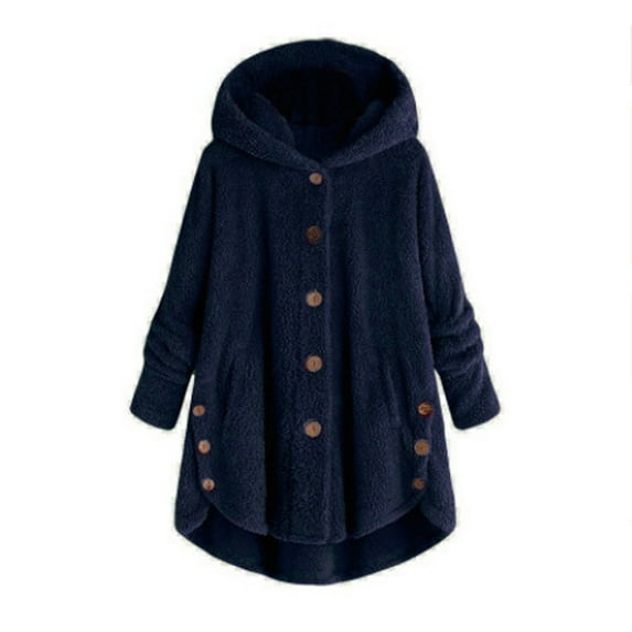 Pntutb Fall Clothes for Women 2022,Womens Plus Size Button Plush Tops Hooded Loose Cardigan Wool Coat Winter Jacket