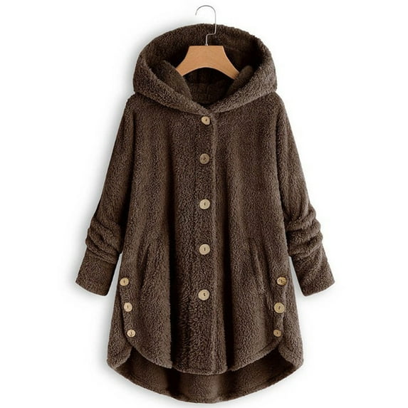 Pntutb Fall Clothes for Women 2022,Womens Plus Size Button Plush Tops Hooded Loose Cardigan Wool Coat Winter Jacket