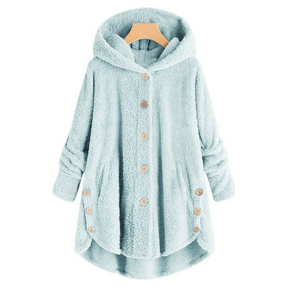 Pntutb Fall Clothes for Women 2022,Womens Plus Size Button Plush Tops Hooded Loose Cardigan Wool Coat Winter Jacket