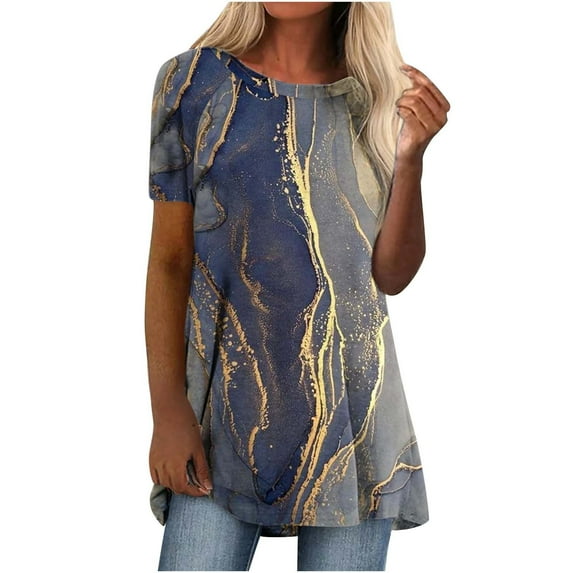Pntutb Flash Picks! Womens Fashion Causal Round Neck Print Blouse Short Sleeve Tshirt Summer Tops