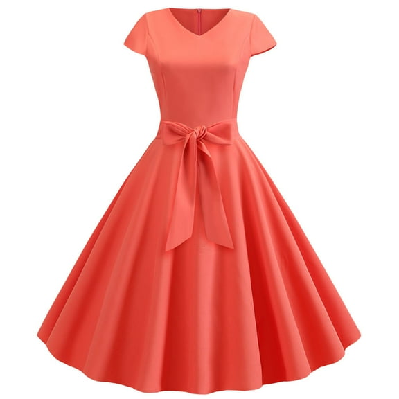 Pntutb Flash Picks! Womens Vintage Short Sleeve Swing 50S Housewife Casual Evening Party Prom Dress