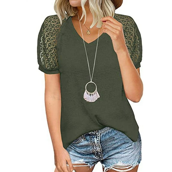 Pntutb Ladies Clothes,Tops Womens V Neck Short Sleeve T Shirt Summer Solid Loose Blouse