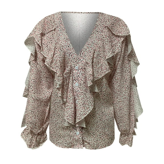 Pntutb Ladies Clothes,Womens Solid Ruffle V-Neck Shirt Blouses Tops