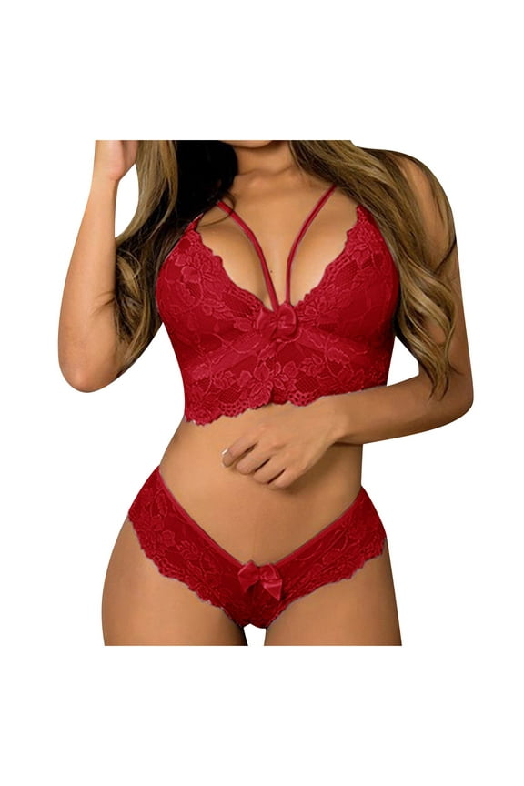 Pntutb Ladies Two Piece Underwear Womens Plus Size Lingerie Corset Lace Floral Bralette Bra