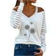 thumbnail image 1 of Pntutb Ladies Clothes,Woman V-Neck T-Shirt Autumn Print Cold Shoulder Loose Blouses, 1 of 5