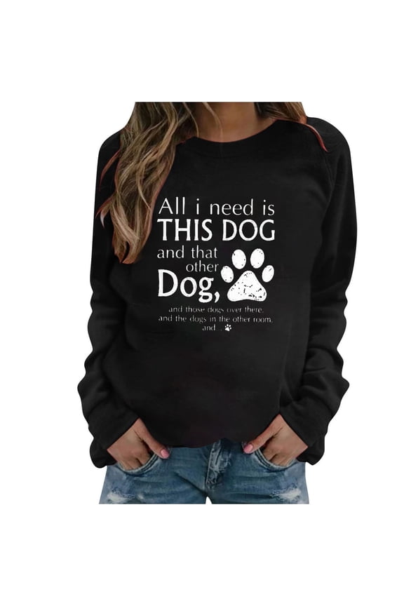 Pntutb Ladies Clothes,Womens Dog Lover Text Letter Print Loosen Single Sweatshirt Tops