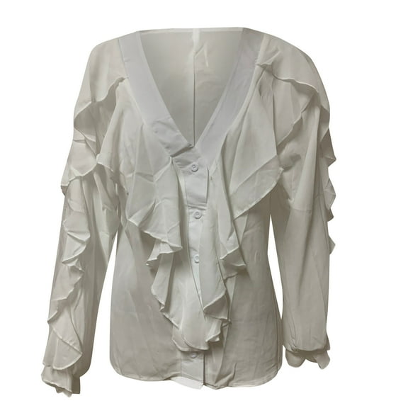 Pntutb Ladies Clothes,Womens Solid Ruffle V-Neck Shirt Blouses Tops
